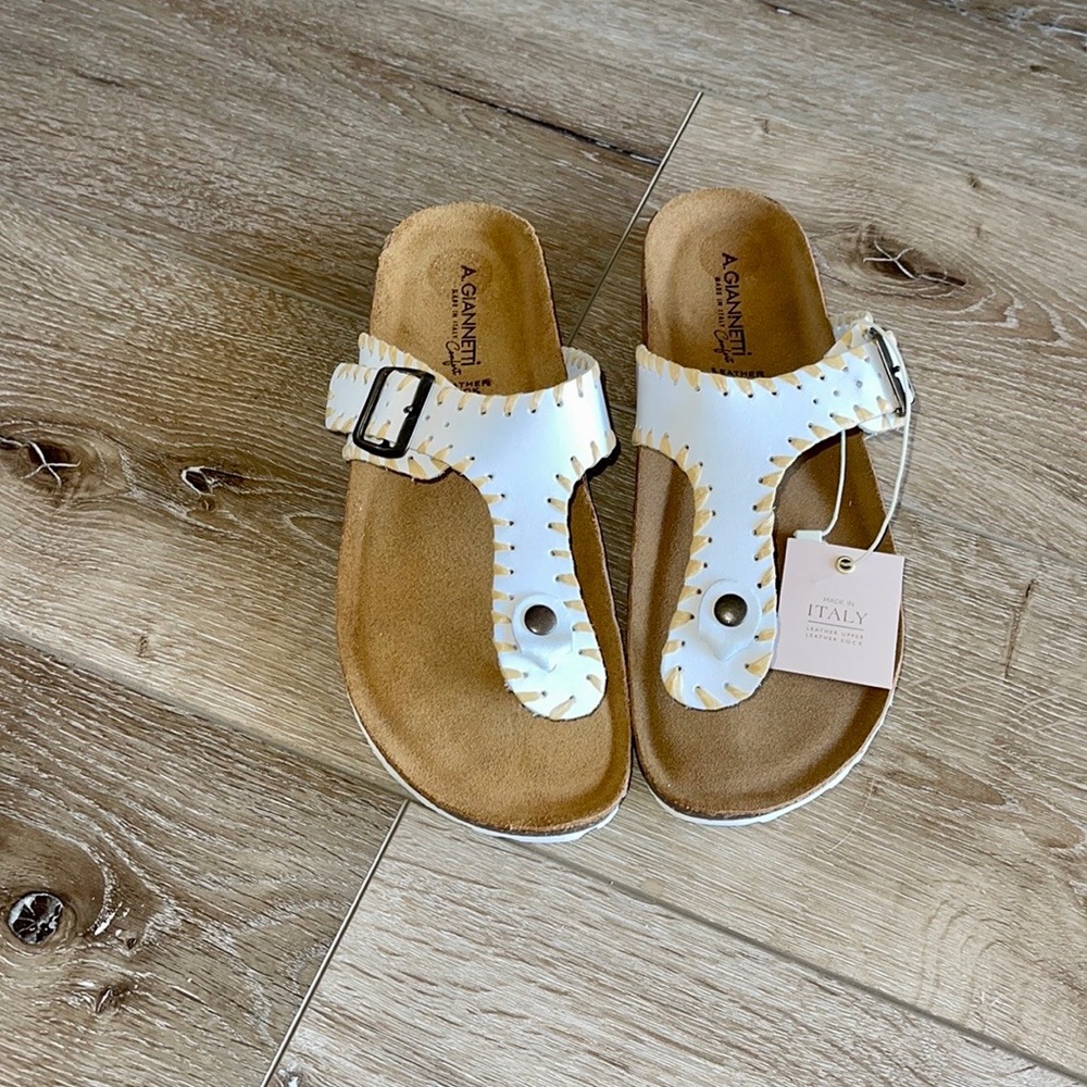 NWT Italian White Leather Sandals